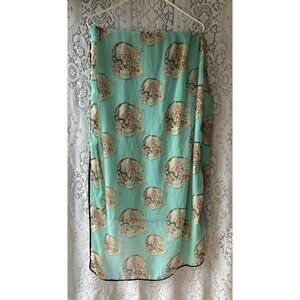 Floral Skull Scarf Teal Black Lightweight Boho Grunge Wrap Shawl